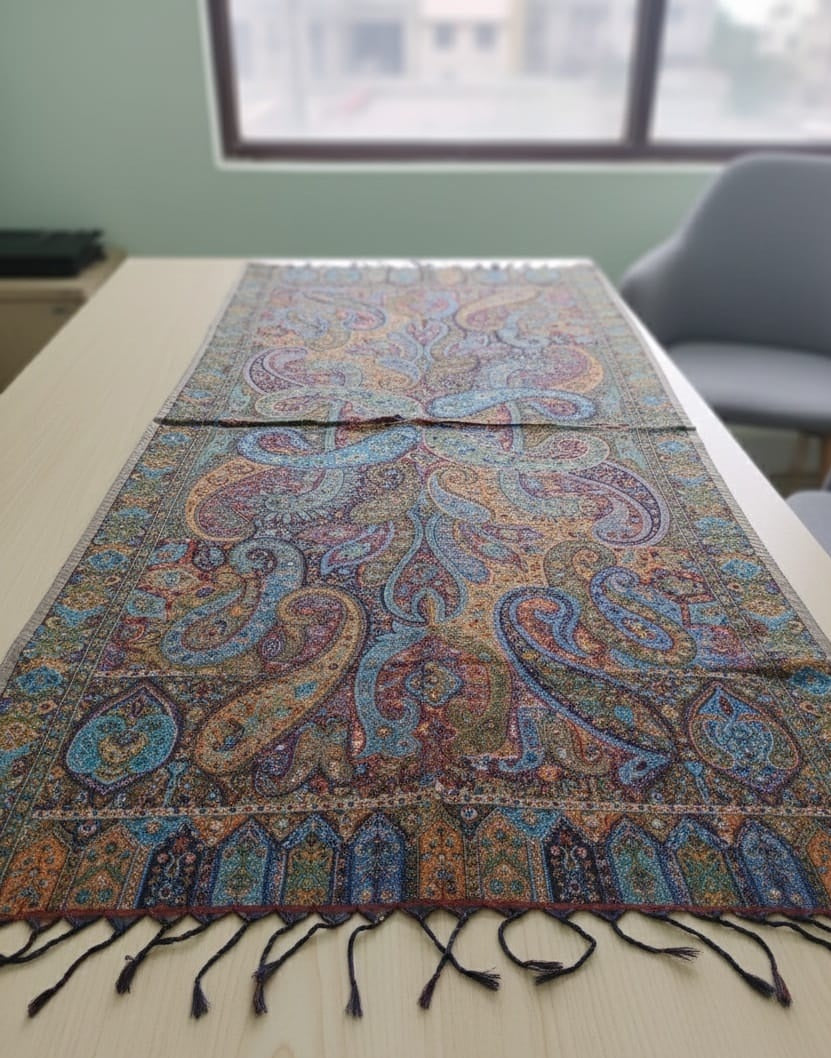 Pure Silk Luxury Stole: Intricately Woven, Thread-Embedded Design