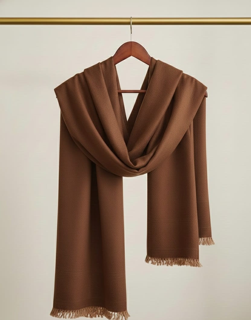 Luxury Pashmina-Wool Blend Shawl | Textured Edge Design