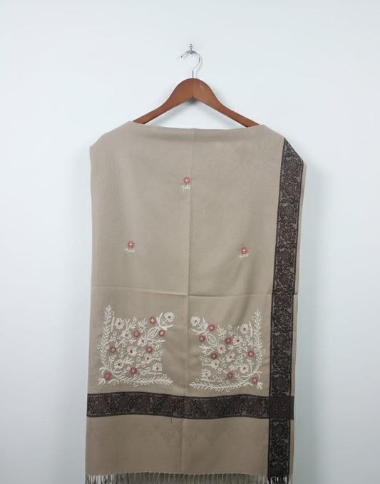 Luxury Acrylic Shawl: Embroidered Design with Tonal Strip Edge
