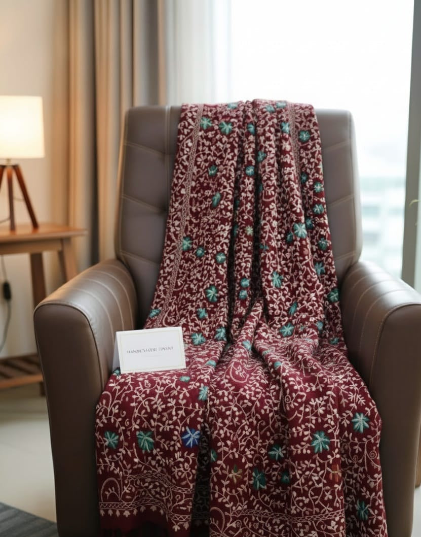 Luxury Embroidered Wool Shawl | Artisan Craftsmanship & Premium Warmth
