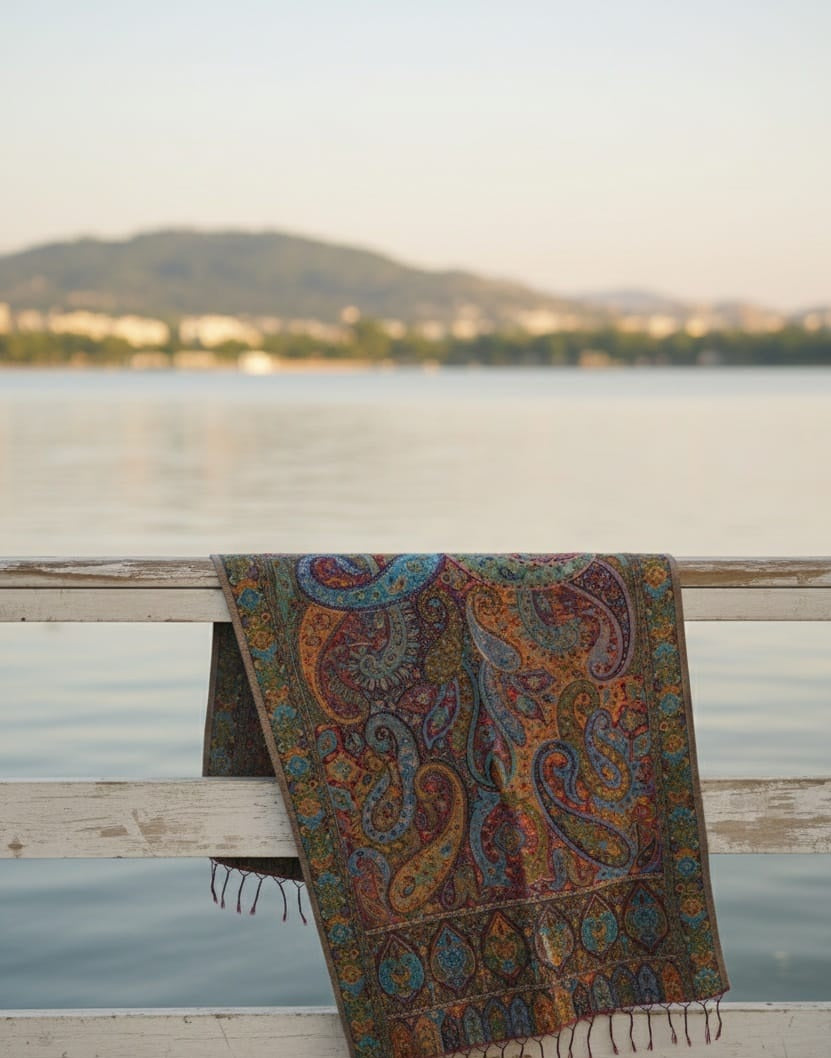 Pure Silk Luxury Stole: Intricately Woven, Thread-Embedded Design