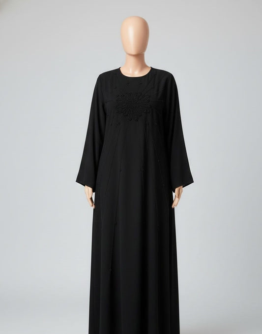 Classic Black Abaya with Detailed Embroidery and Beading