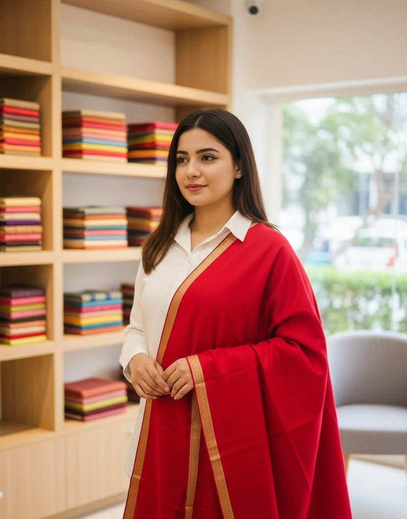 Solid Zari Stole for Women | Elegant Party Wrap