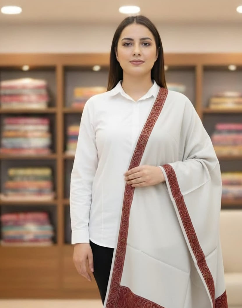 Women's Plain Stole with Subtle Border Design | Versatile Day Wrap